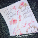 Elegant Pink/Grey Floral Name Blanket