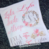 Elegant Pink/Grey Floral Name Blanket